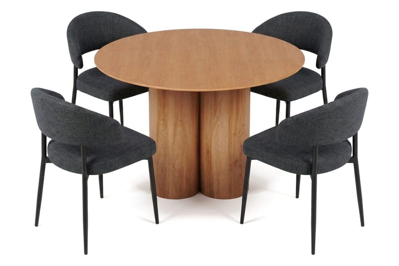 Juno spisegruppe rund 110 cm eik med 4 Sawako spisestoler, Eik