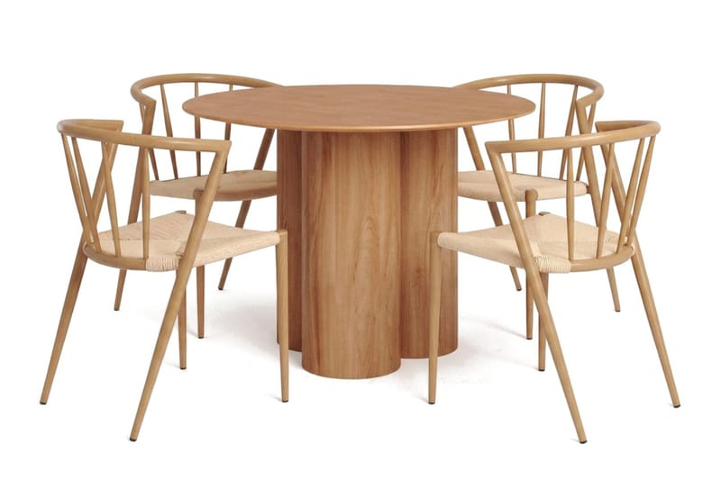 Juno spisegruppe rund 110 cm eik med 4 Winston spisestoler, Eik