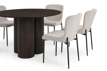 Juno spisegruppe rund 110 cm røkt eik med 4 Elsie spisestoler - Røkt eik/Beige - Møbler - Bord - Spisegruppe
