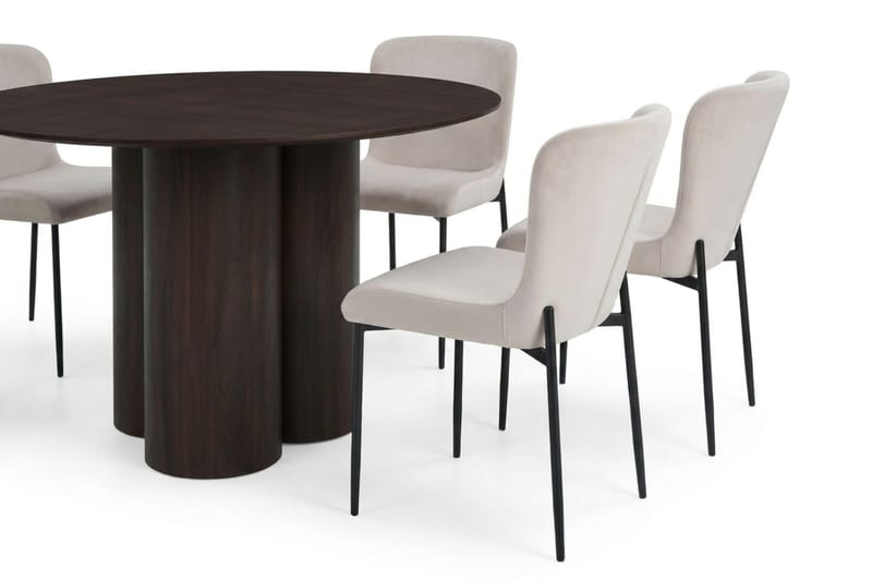 Juno spisegruppe rund 110 cm røkt eik med 4 Elsie spisestoler - Røkt eik/Beige - Møbler - Bord - Spisegruppe