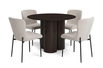 Juno spisegruppe rund 110 cm røkt eik med 4 Elsie spisestoler - Røkt eik/Beige - Møbler - Bord - Spisegruppe