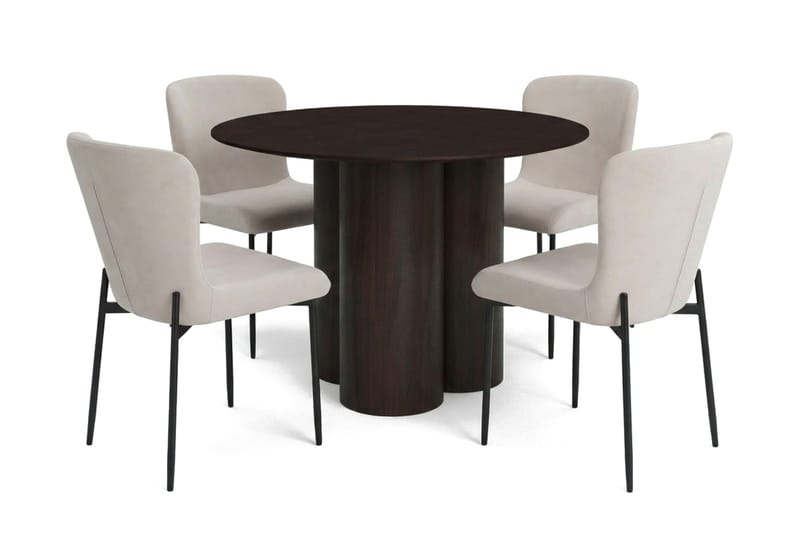 Juno spisegruppe rund 110 cm røkt eik med 4 Elsie spisestoler - Røkt eik/Beige - Møbler - Bord - Spisegruppe