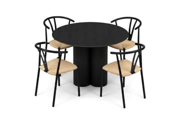 Juno spisegruppe rund 110 cm svart med 4 Elysia spisestoler - Møbler - Bord - Spisegruppe