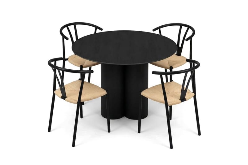 Juno spisegruppe rund 110 cm svart med 4 Elysia spisestoler - Møbler - Bord - Spisegruppe