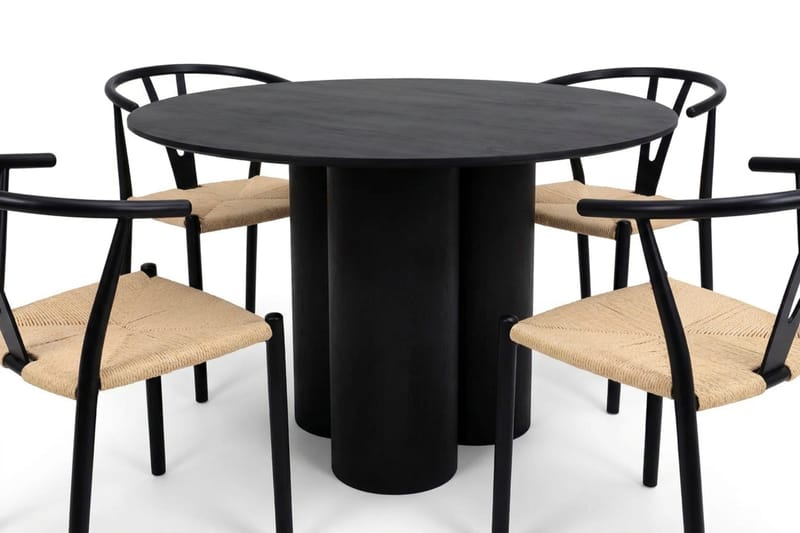 Juno spisegruppe rund 110 cm svart med 4 Elysia spisestoler - Møbler - Bord - Spisegruppe