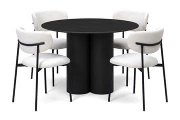 Juno spisegruppe rund 110 cm svart med 4 Lucy spisestoler - Svart - Møbler - Bord - Spisegruppe