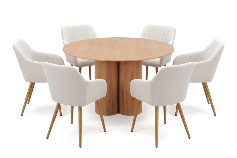 Juno spisegruppe rund 130 cm eik med 6 Filippa spisestoler, Eik