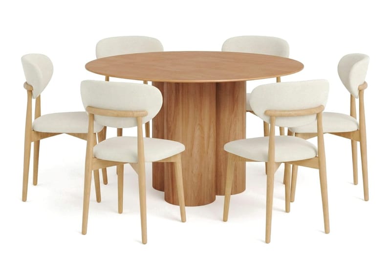 Juno spisegruppe rund 130 cm eik med 6 Molly spisestoler, Eik