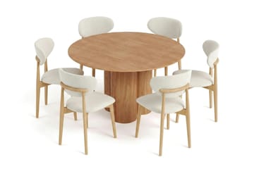 Juno spisegruppe rund 130 cm eik med 6 Molly spisestoler - Eik - Møbler - Bord - Spisegruppe
