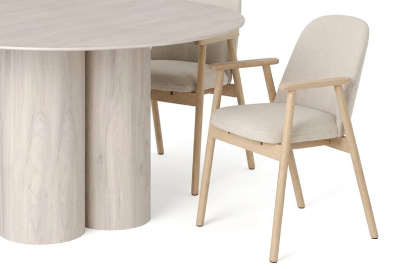 Juno spisegruppe rund 130 cm hvitlasert med 6 Reciclar spisestoler - Hvitlasert - Møbler - Bord - Spisegruppe