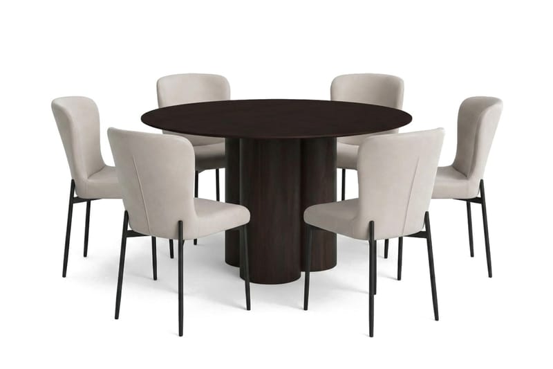 Juno spisegruppe rund 130 cm røkt eik med 6 Elsie spisestoler - Røkt eik/Beige - Møbler - Bord - Spisegruppe