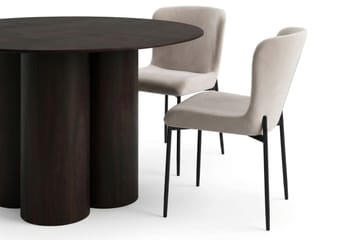 Juno spisegruppe rund 130 cm røkt eik med 6 Elsie spisestoler - Røkt eik/Beige - Møbler - Bord - Spisegruppe