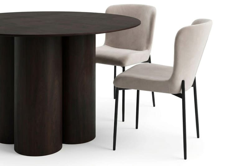Juno spisegruppe rund 130 cm røkt eik med 6 Elsie spisestoler - Røkt eik/Beige - Møbler - Bord - Spisegruppe