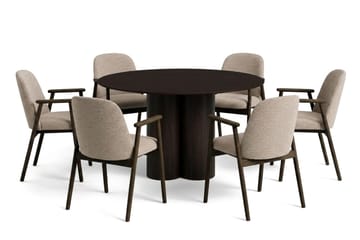 Juno spisegruppe rund 130 cm svart med 6 Reciclar spisestoler - Svart - Møbler - Bord - Spisegruppe