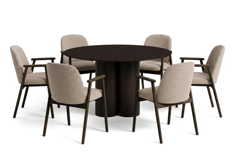Juno spisegruppe rund 130 cm svart med 6 Reciclar spisestoler - Svart - Møbler - Bord - Spisegruppe