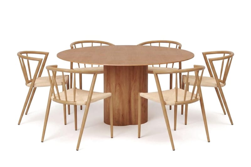 Juno spisegruppe rund 150 cm eik med 6 Winston spisestoler, Eik