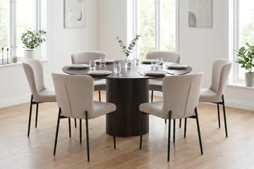 Juno spisegruppe rund 150 cm røkt eik med 6 Elsie spisestoler - Røkt eik/Beige - Møbler - Bord - Spisegruppe
