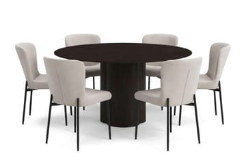 Juno spisegruppe rund 150 cm røkt eik med 6 Elsie spisestoler - Røkt eik/Beige - Møbler - Bord - Spisegruppe