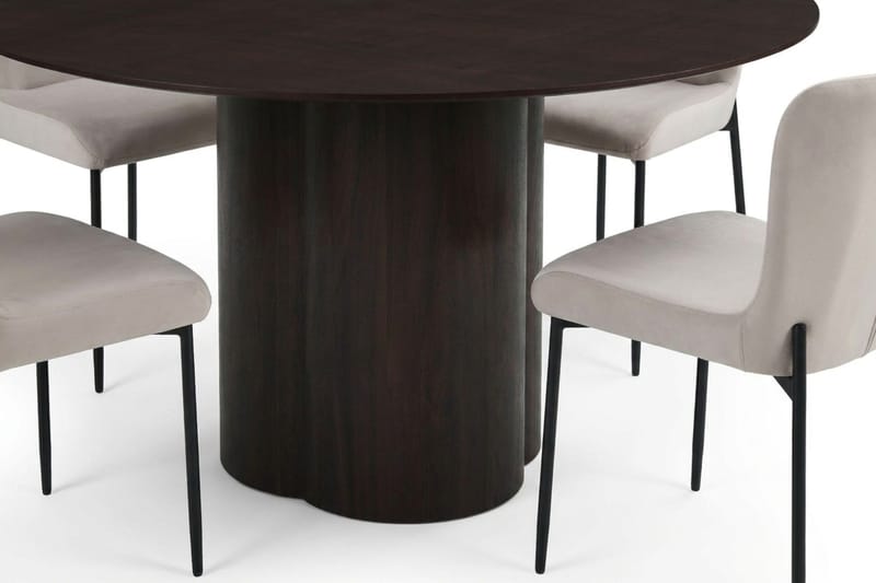 Juno spisegruppe rund 150 cm røkt eik med 6 Elsie spisestoler - Røkt eik/Beige - Møbler - Bord - Spisegruppe