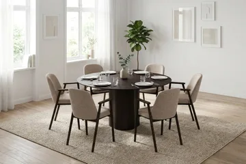 Juno spisegruppe rund 150 cm svart med 6 Reciclar spisestoler - Svart - Møbler - Bord - Spisegruppe
