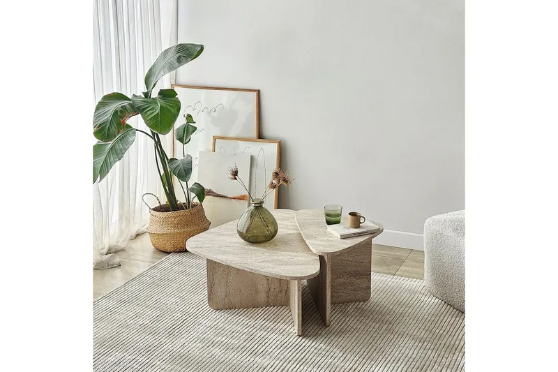 Kaffebordsett Jewa Sett Travertin - Travertin - Møbler - Bord - Sofabord & salongbord