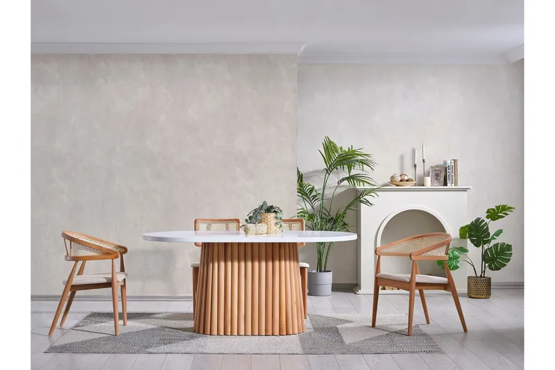 Karamea Spisebord 170 cm Oval - Hvit/Natur - Møbler - Bord - Spisebord & kjøkkenbord