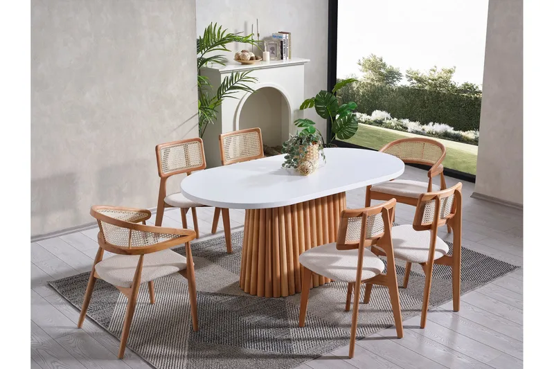 Karamea Spisebord 170 cm Oval - Hvit/Natur - Møbler - Bord - Spisebord & kjøkkenbord