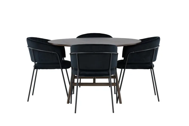 Kaseidon Matgruppe 100 cm Rund med 4 Selma Stoler, Mørk brun