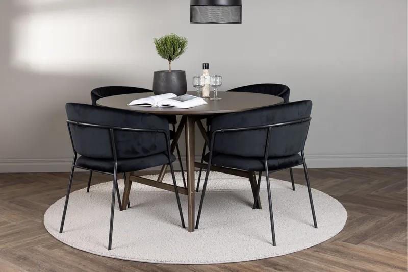 Kaseidon Matgruppe 100 cm Rund med 4 Selma Stoler - Mørk brun - Møbler - Bord - Spisegruppe