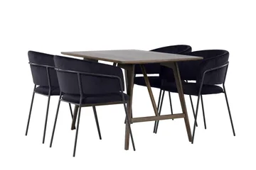 Kaseidon Matgruppe 120 cm Rektangulær med 4 Selma Stoler - Sort - Møbler - Bord - Spisegruppe
