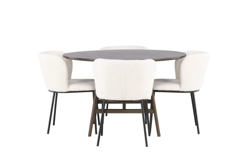 Kaseidon Spisegruppe 100 cm Rund med 4 Edina Stoler, Mørk brun