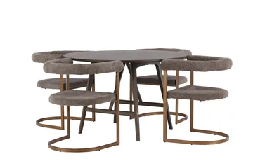 Kaseidon Spisegruppe 100 cm Rund med 4 Morning Stoler - Brun - Møbler - Bord - Spisegruppe