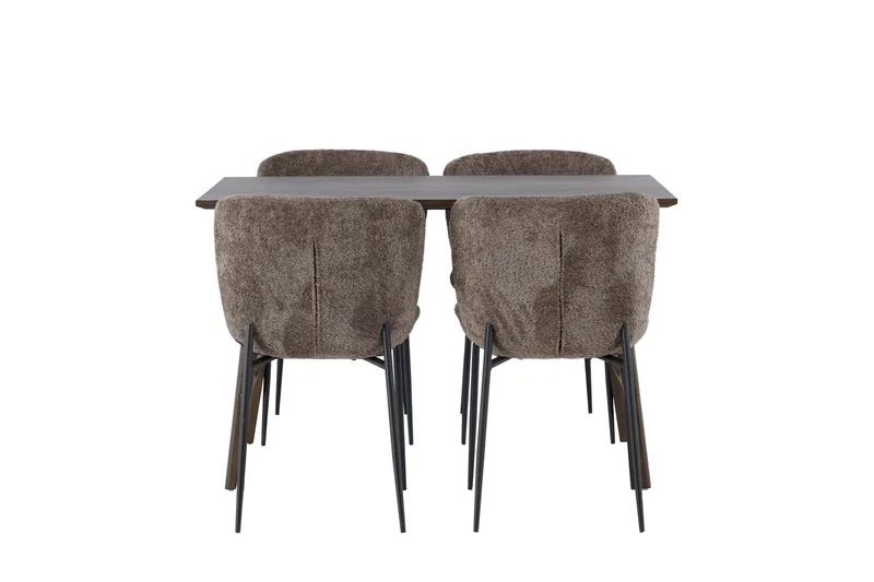 Kaseidon Spisegruppe 120 cm Rektangulær med 4 Modesto Stoler, Mørkebrun