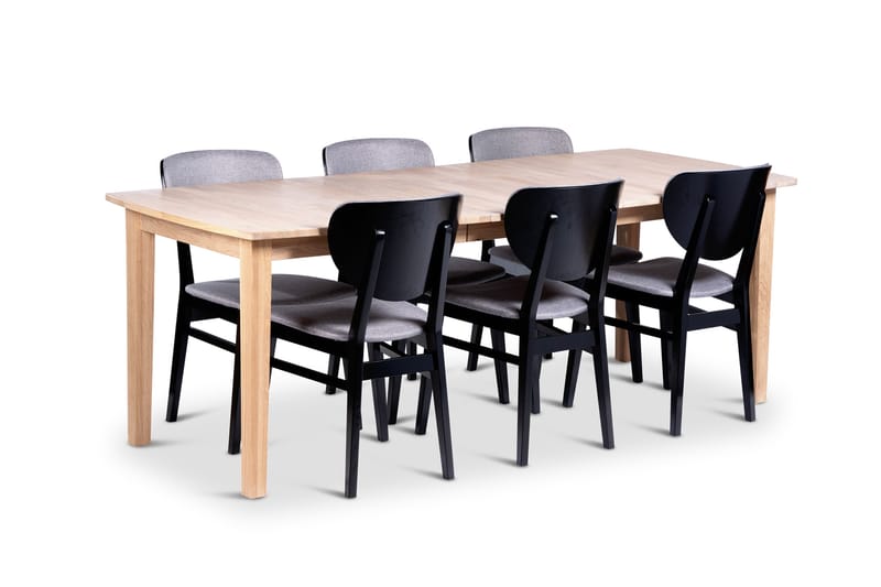 Kivik Uttrekkbar Spisegruppe 160-210 cm Oval med 6 Borgholm Stoler i heltre - Natur/Svart - Møbler - Bord - Spisegruppe