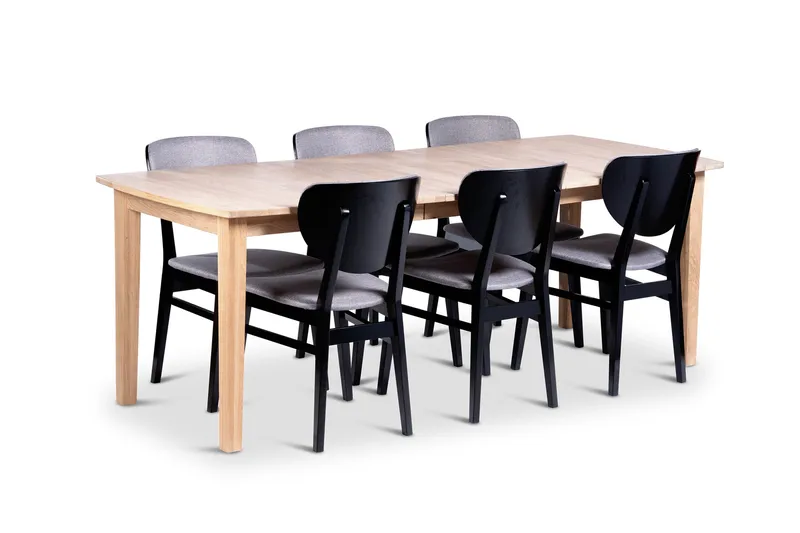 Kivik Uttrekkbar Spisegruppe 160-210 cm Oval med 6 Borgholm Stoler i heltre, Natur/Svart