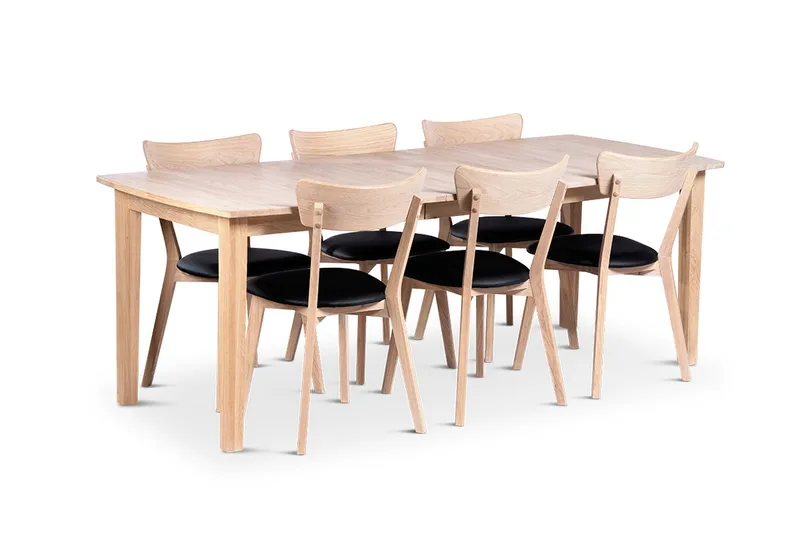 Kivik Uttrekkbar Spisegruppe 160-210 Oval med 6 Eksjö-stoler i massivt tre, Natur