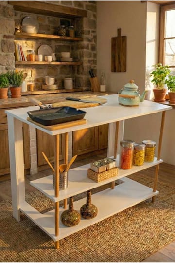 Kjøkkenøy Hanah Home Peka Island (120 x 89,5 x 60 cm) Hvit - Hvit - Møbler - Bord - Barbord & ståbord