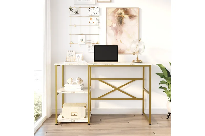 Juna Skrivebord 120x60 cm Hvit/Gull - Hanah Home - Møbler - Bord - Kontorbord - Skrivebord