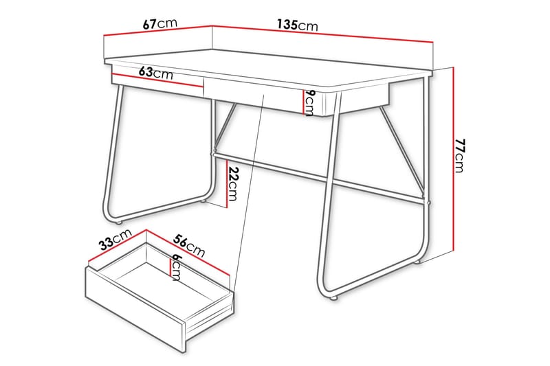 Aditiya Skrivebord 67x135 cm - Svart - Møbler - Bord - Kontorbord - Skrivebord