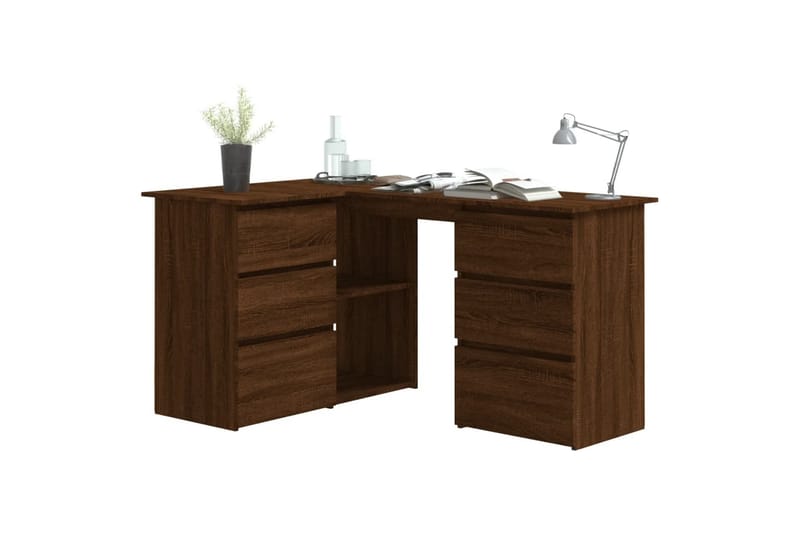 beBasic Hjørnepult brun eik 145x100x76 cm konstruert tre - Brun - Skrivebord - Databord & PC bord