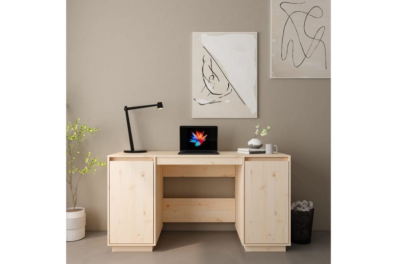 beBasic Skrivebord 140x50x75 cm heltre furu - Brun - Skrivebord - Databord & PC bord