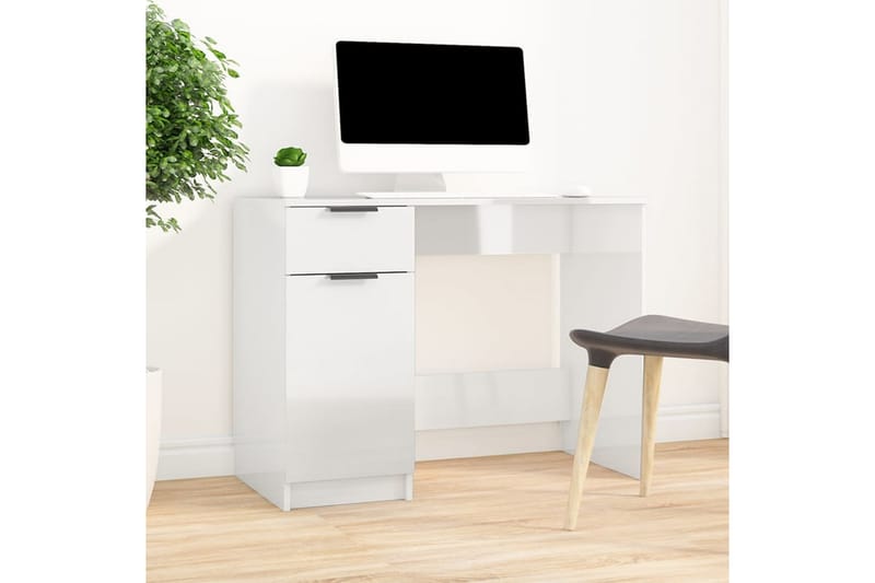 beBasic Skrivebord høyglans hvit 100x50x75 cm konstruert tre - Hvit - Skrivebord - Databord & PC bord