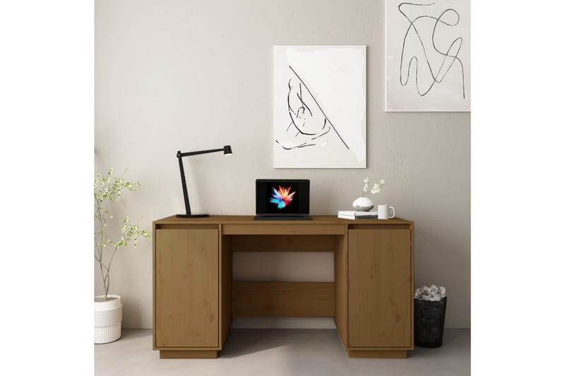 beBasic Skrivebord honningbrun 140x50x75 cm heltre furu - Brun - Skrivebord - Databord & PC bord