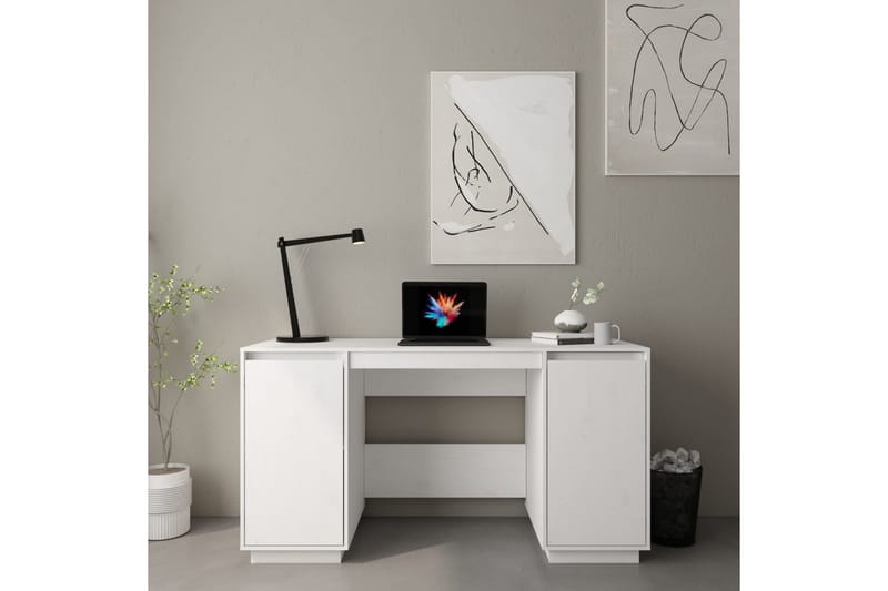 beBasic Skrivebord hvit 140x50x75 cm heltre furu - Hvit - Skrivebord - Databord & PC bord