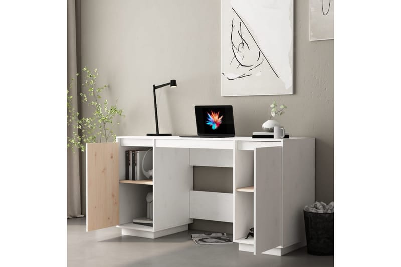 beBasic Skrivebord hvit 140x50x75 cm heltre furu - Hvit - Skrivebord - Databord & PC bord