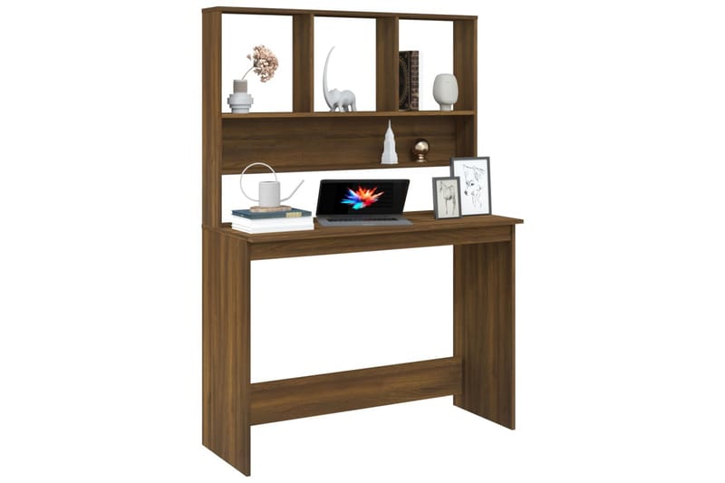 beBasic Skrivebord med hyller brun eik 110x45x157 cm konstruert tre - Brun - Skrivebord - Databord & PC bord