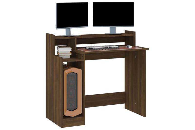 beBasic Skrivebord med LED-lys brun eik 97x90x45 cm konstruert tre - Brun - Skrivebord - Databord & PC bord