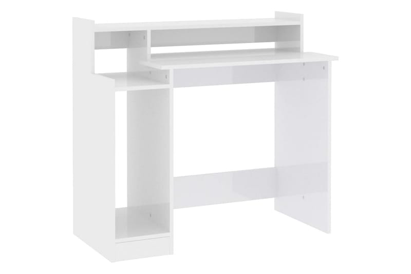 beBasic Skrivebord med LED-lys høyglans hvit 97x90x45 cm konstruert tre - Hvit - Skrivebord - Databord & PC bord