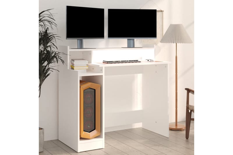 beBasic Skrivebord med LED-lys hvit 97x90x45 cm konstruert tre - Hvit - Skrivebord - Databord & PC bord