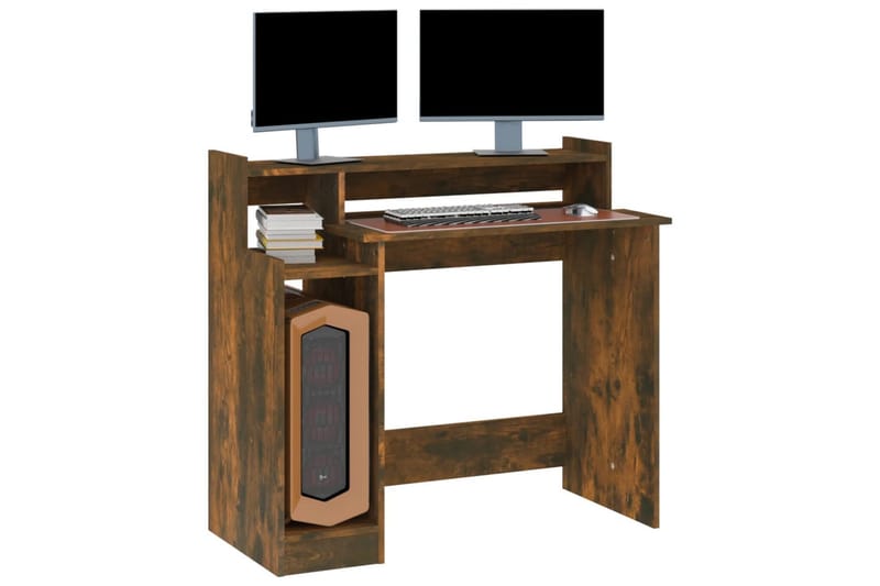 beBasic Skrivebord med LED-lys røkt eik 97x90x45 cm konstruert tre - Brun - Skrivebord - Databord & PC bord